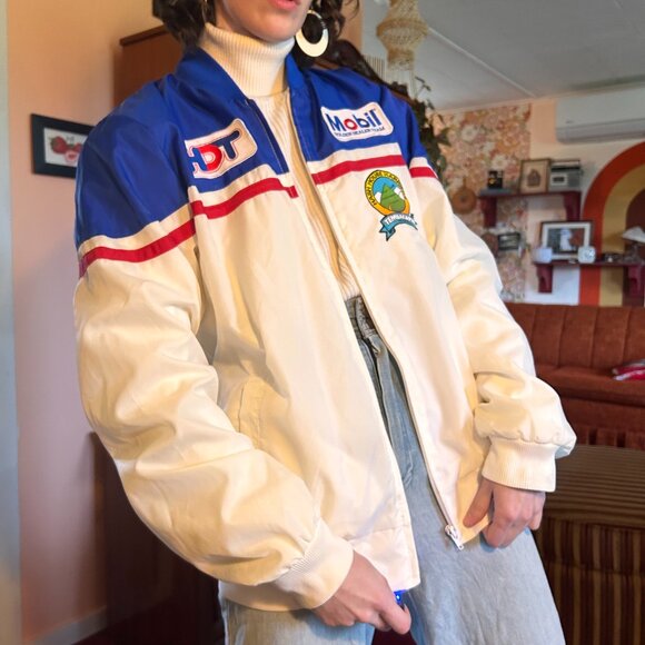 1980s Color blocked Mobil Racing jacket with Terry cloth lining - from HDT appar - Picture 8 of 13